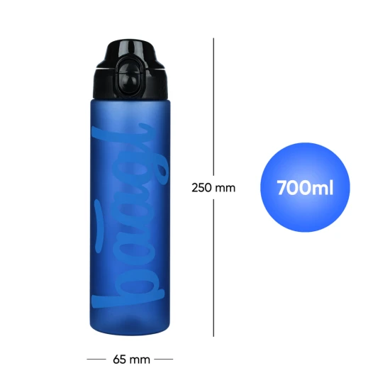 Tritanflasche Ocean Blue 700 ml mit praktischer Schlaufe und verschließbarem Deckel.