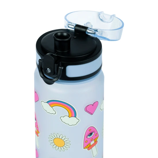 Tritanflasche Hippie 500 ml mit Schlaufe und verschließbarem Deckel, ideal für Schulgetränke