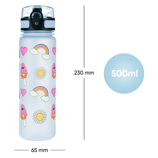 Tritanflasche Hippie 500 ml mit Schlaufe und verschließbarem Deckel, ideal für Schulgetränke