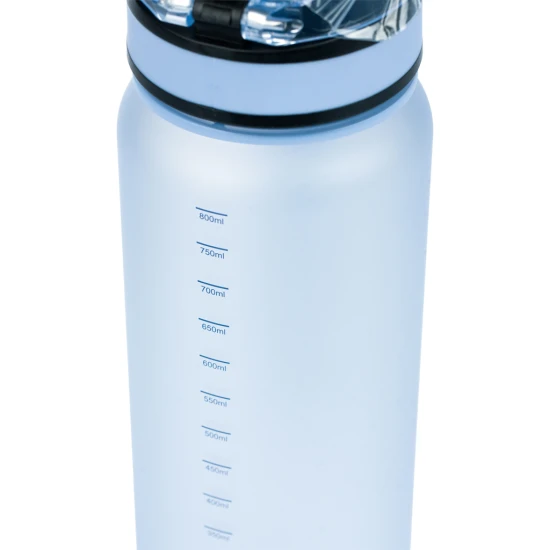 Tritanflasche Dast Blue 800 ml mit verschließbarem Deckel und Sieb für Fruchtgetränke – ideal für Schule und Ausflüge.