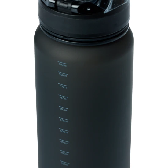 Tritan-Flasche Schwarz 800 ml mit Schlaufe und Sieb, ideal für Schule, Sport und Ausflüge, frei von BPA, PVC und Phthalaten.