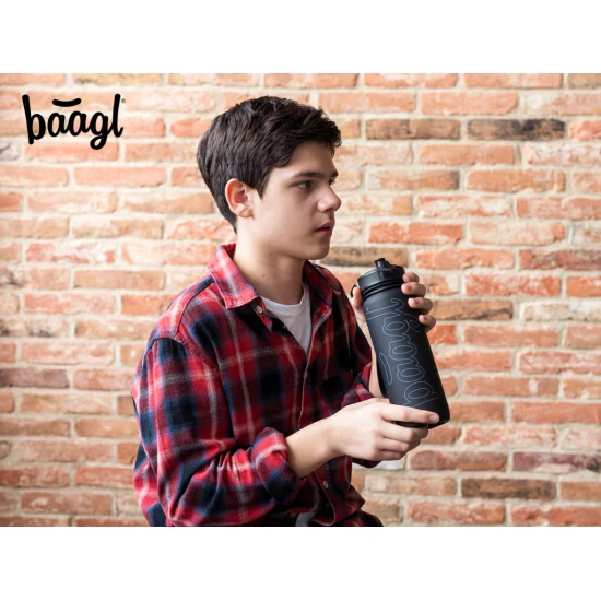 Tritan-Flasche Schwarz 800 ml mit Schlaufe und Sieb, ideal für Schule, Sport und Ausflüge, frei von BPA, PVC und Phthalaten.