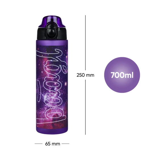 Tritan-Flasche Galaxy 700 ml mit Schlaufe und verschließbarem Deckel, ideal für Getränke in der Schule, auf Reisen und beim Sport, BPA- und phthalatfrei.