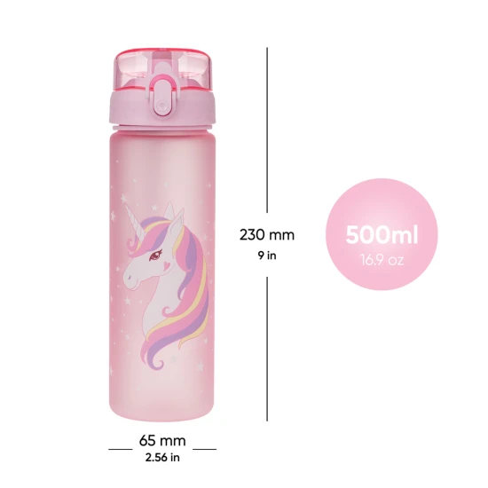 Tritan-Trinkflasche Unicorn, 500 ml, mit praktischem Verschluss und fröhlichem Motiv.