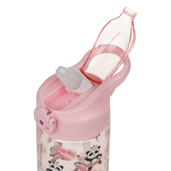 Tritan-Trinkflasche mit Strohhalm Panda 500 ml, BPA-frei, praktisch und robust für Schulkinder und Sportler.