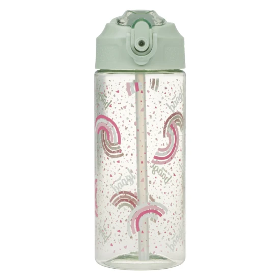 Tritan-Trinkflasche mit Strohhalm Regenbogen 500 ml, BPA-frei, praktisch und robust für Schulkinder und Sportler.