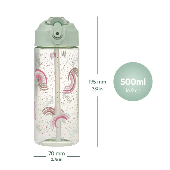 Tritan-Trinkflasche mit Strohhalm Regenbogen 500 ml, BPA-frei, praktisch und robust für Schulkinder und Sportler.