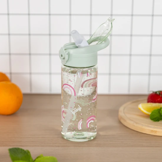 Tritan-Trinkflasche mit Strohhalm Regenbogen 500 ml, BPA-frei, praktisch und robust für Schulkinder und Sportler.