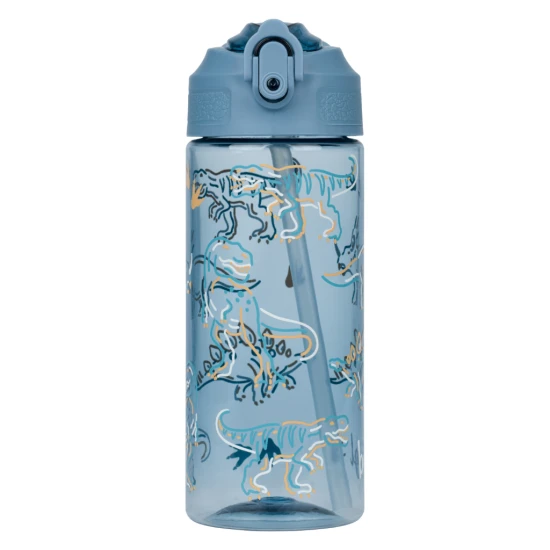 Tritan-Trinkflasche mit Strohhalm Dino 500 ml, BPA-frei, praktisch und robust für Schulkinder und Sportler.