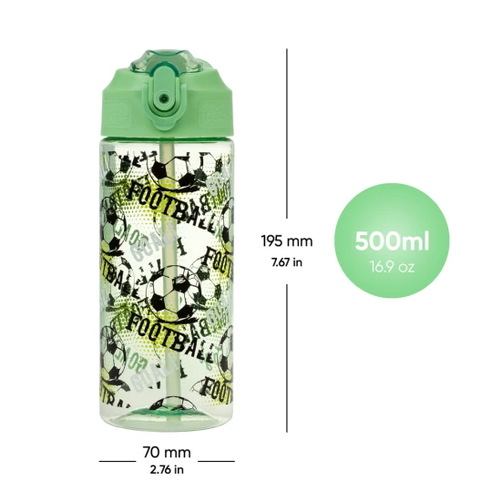 Tritan-Trinkflasche mit Strohhalm – Fußball 500 ml, BPA-frei, praktisch und robust für Schulkinder und Sportler.