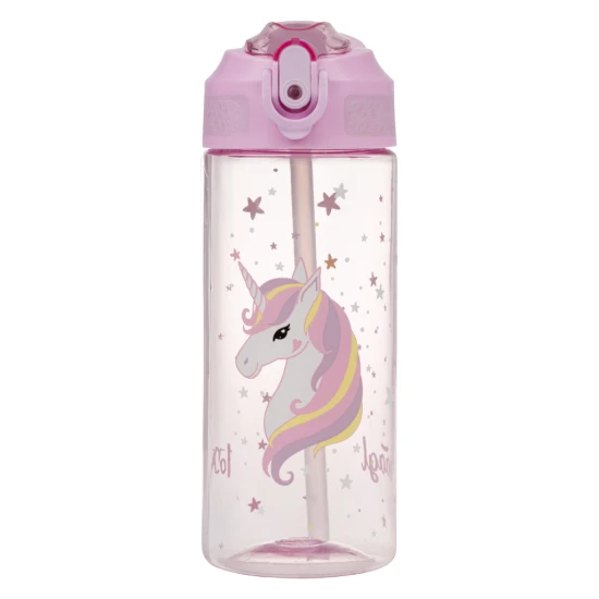 Tritan-Trinkflasche mit Strohhalm Regenbogen Einhorn 500 ml