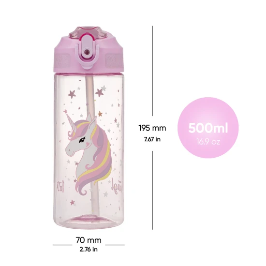 Tritan-Trinkflasche mit Strohhalm Regenbogen Einhorn 500 ml