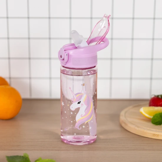 Tritan-Trinkflasche mit Strohhalm Regenbogen Einhorn 500 ml