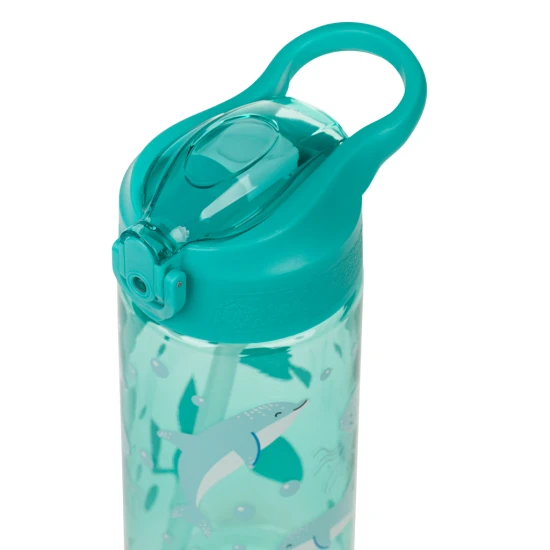 Tritan-Trinkflasche mit Strohhalm Delfin 500 ml, BPA-frei, praktisch und robust für Schulkinder und Sportler.