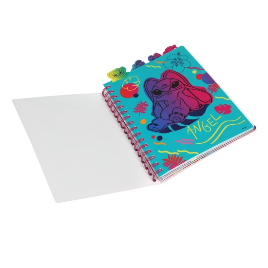 A5 Stitch Black Notizbuch mit Spirale, Lesezeichen und quadratischen Seiten