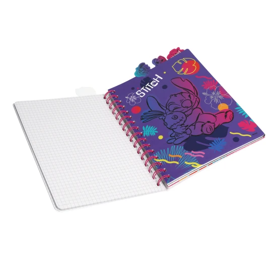 A5 Stitch Black Notizbuch mit Spirale, Lesezeichen und quadratischen Seiten