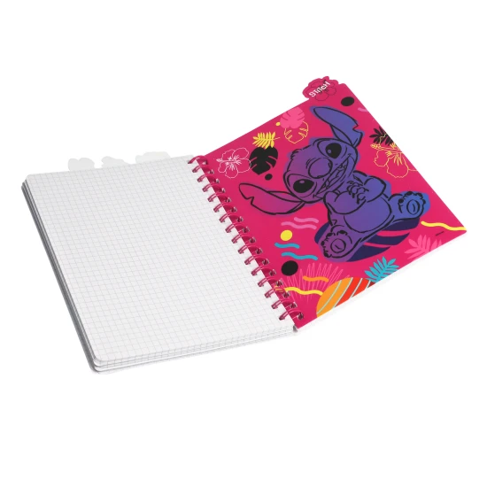 A5 Stitch Black Notizbuch mit Spirale, Lesezeichen und quadratischen Seiten