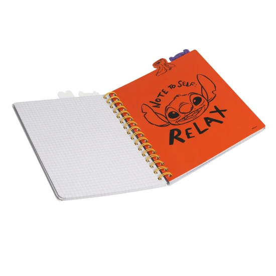 A5 Stitch Black Notizbuch mit Spirale, Lesezeichen und quadratischen Seiten