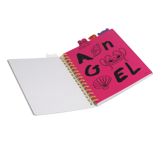 A5 Stitch Black Notizbuch mit Spirale, Lesezeichen und quadratischen Seiten