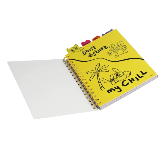 A5 Stitch Black Notizbuch mit Spirale, Lesezeichen und quadratischen Seiten