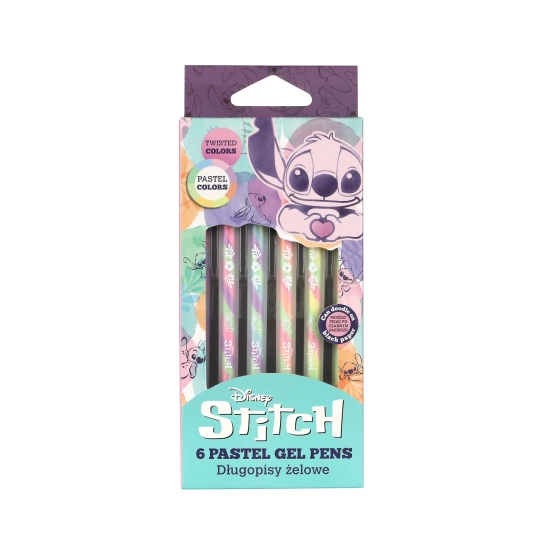 Gelstifte Stitch Pastel – ein 6er-Set in sanften Farben mit dem Motiv der Disney-Figur Stitch.