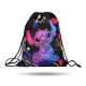 Stitch Schwarze Sporttasche mit Stitch-Illustration, Pastellfarben und doppeltem Kordelzug zum Tragen