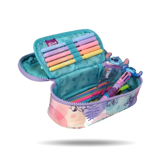 Campus Stitch Pastel Federmäppchen – ein praktischer Organizer mit Gummibändern für Schreibwaren und einer Netztasche mit Reißverschluss.