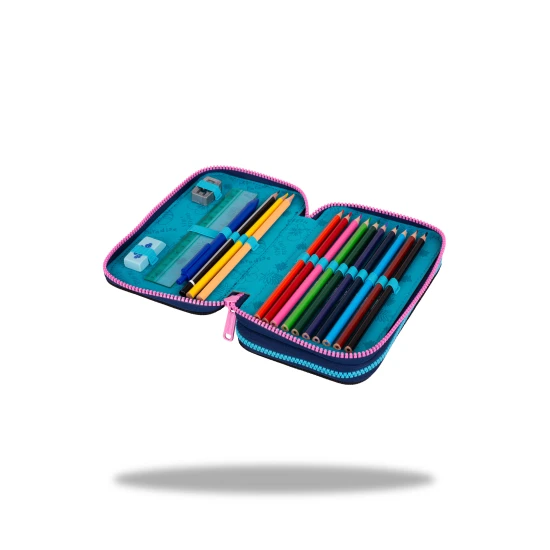 Doppelstöckiges Federmäppchen mit Ausstattung - Stitch Blue für Schulkinder