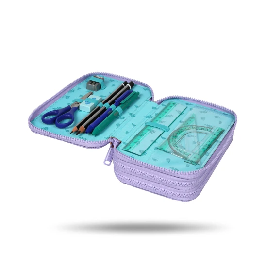 Dreistöckiges Schulmäppchen mit Stitch-Motiv in Pastellfarben mit Komplettausstattung für Kinder