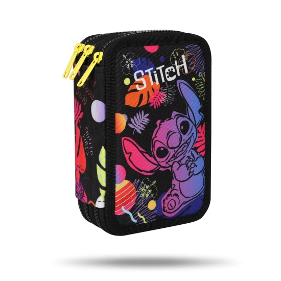 Dreistöckiges Schulmäppchen mit Stitch-Motiv in Pastellfarben mit Komplettausstattung für Kinder
