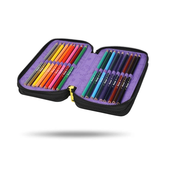 Dreistöckiges Schulmäppchen mit Stitch-Motiv in Pastellfarben mit Komplettausstattung für Kinder