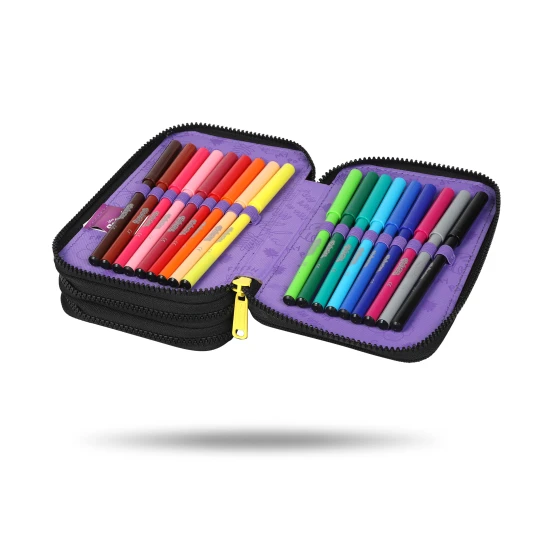 Dreistöckiges Schulmäppchen mit Stitch-Motiv in Pastellfarben mit Komplettausstattung für Kinder