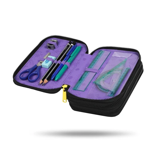 Dreistöckiges Schulmäppchen mit Stitch-Motiv in Pastellfarben mit Komplettausstattung für Kinder