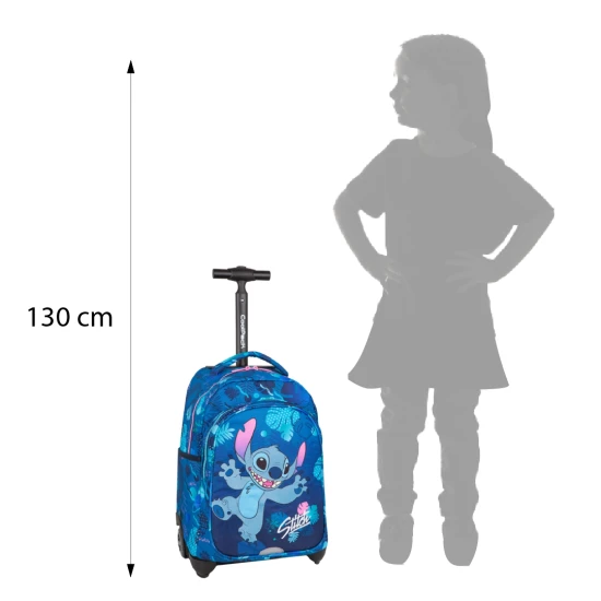 Schulranzen Jack on Wheels Stitch Blue mit zwei geräumigen Fächern und reflektierenden Elementen für die Kindersicherheit.