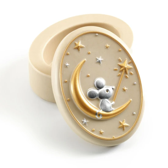 Bambusdose für Milchzähne in Pastellfarben mit Mausbiss und Silikondichtung