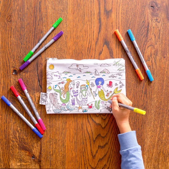 Meerjungfrau-Federmäppchen zum Ausmalen mit Markern von eatsleepdoodle
