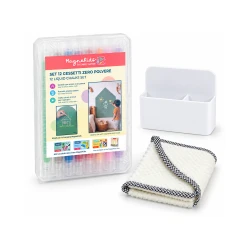 MagneKids Set mit 12 staubfreien Kreiden mit Tuch und Magnethalter