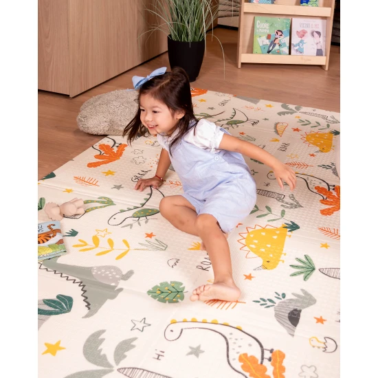 Montessori Faltbare Spielmatte 2 in 1 Dino Friends 180 x 150 cm – Family Nation FN-MONT-TAPF-DI