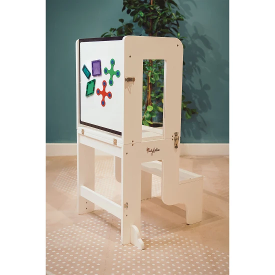 Montessori Lernturm 3 in 1 Weiß mit Magnettafel – Family Nation FN-MONT-TORMAG-WH