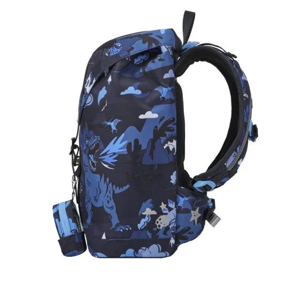 Der leichte Schulranzen „Retro Dinosaur Dark Blue“ passt perfekt auf den Rücken eines kleinen Schülers.
