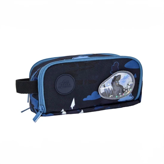 Das hochwertige Federmäppchen „Dinosaurier Dunkelblau“ ist ein Muss für jedes Schulkind.