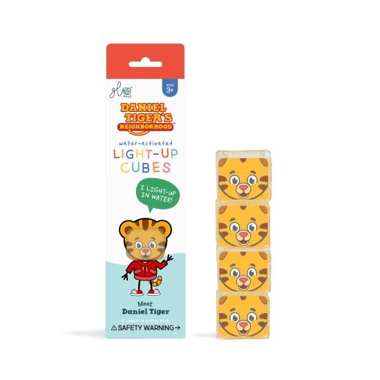 Glo Pals Sensory Glowing Cubes Daniel Tiger, leuchtende Würfel für das Bad für Kinder, leuchten im Wasser.