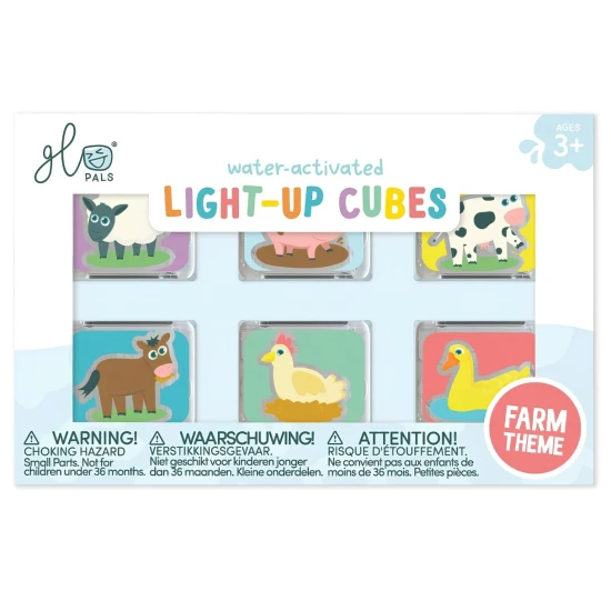 Leuchtende Sinnes-Würfel für Wasser 6er-Pack Farm von Glo Pals – 6 Leuchtwürfel fürs Bad