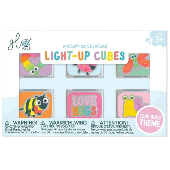 Leuchtende Sinnes-Würfel für Wasser 6er-Pack Love Bugs von Glo Pals – 6 Leuchtwürfel fürs Bad
