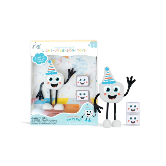 Glo Pals Set Party Pal-Figur und 2 sensorische Wasserwürfel – ein leuchtendes Badespielzeug für Kinder.