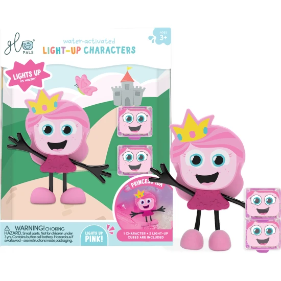 Glo Pals Set Princess-Figur und 2 sensorische Wasserwürfel – ein leuchtendes Badespielzeug für Kinder.