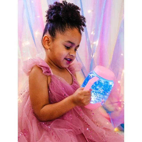 Glo Pals Sensory Bottle Bubble Gum: ein leuchtendes Spielzeug für Kinder mit rosa Design.