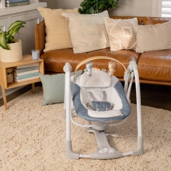 Umwandelbare Schaukel mit Melodie Swing 'n Go Chambray 0M+ bis 9kg Umwandelbare Schaukel mit Melodie Swing 'n Go Chambray 0M+ bis 9kg