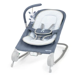Vibrierende Massagewippe mit Melodie Happy Belly™ Rock-to-Bounce Chambray 0M+ bis 9 kg