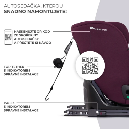 Autositz Oneto3 i-Size 76-150cm + Isofix Cherry pearl Autositz Oneto3 i-Size 76-150cm + Isofix Cherry pearl Kinderkraft KCONE300RED0000